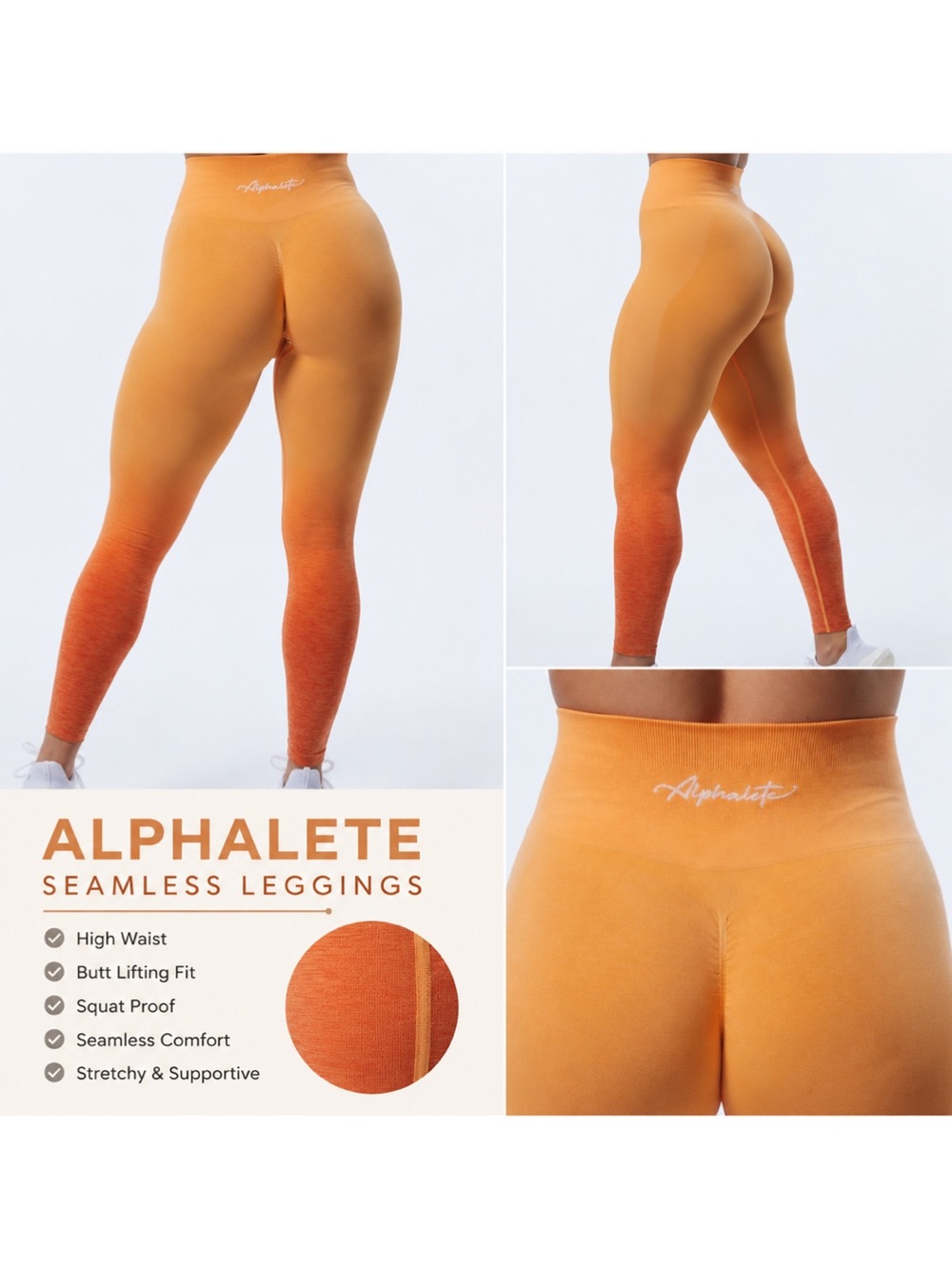 Alphalete Kids Seamless Ombre Orange to Deep Orange Leggings